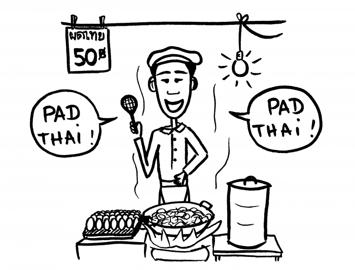 Dessin : vendeur de Pad Thai à Bangkok