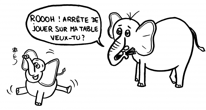 Dessin : éléphant sur la table