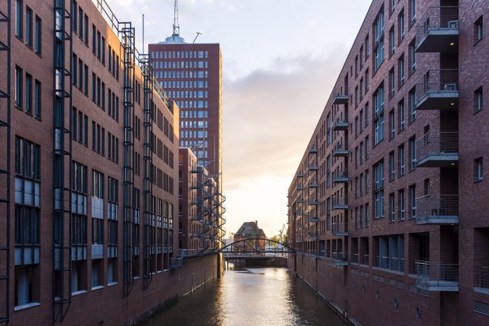 Speicherstadt au coucher du soleil, Hambourg