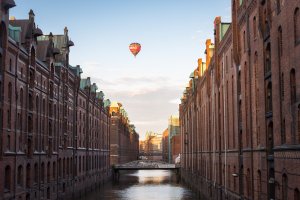 Speicherstadt au coucher du soleil, Hambourg