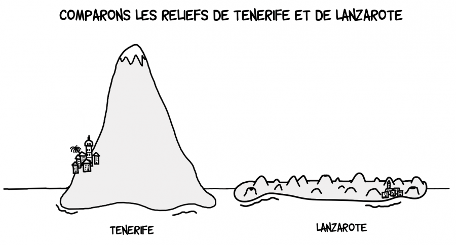 Dessin : comparaison des reliefs de Tenerife et de Lanzarote