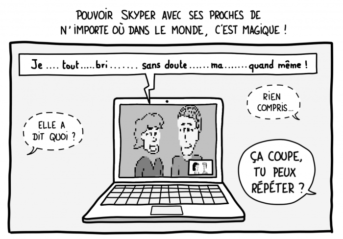 Dessin : Les problèmes de Skype depuis l'autre bout du monde