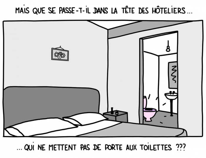 Dessin : les hôtels sans porte aux toilettes...