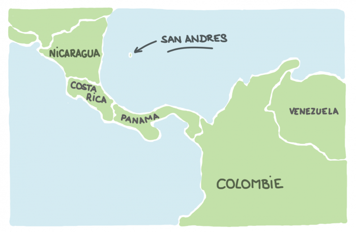 Carte dessinée de San Andres, Colombie