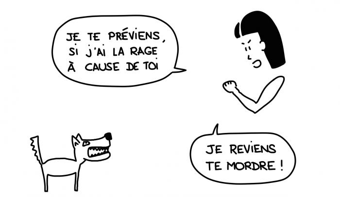 Dessin, frayeur chien rage