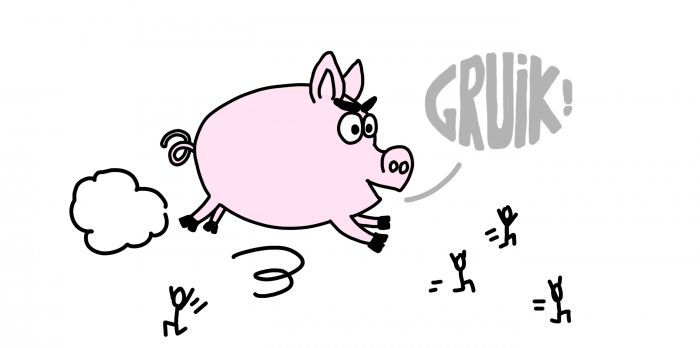 Dessin : cochon qui s'échappe au marché d'Otavalo