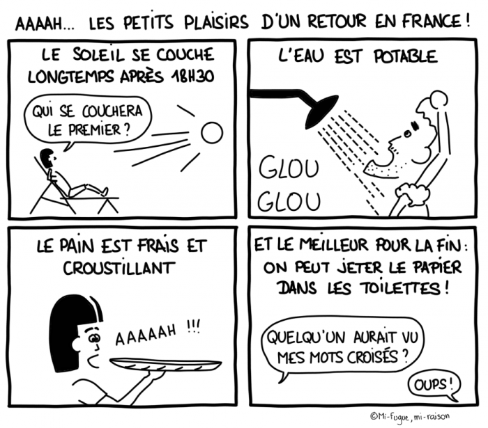 Dessin : les petits plaisir d'un retour en France