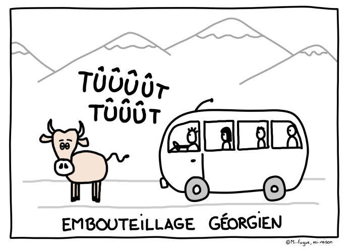 Dessin : un embouteillage géorgien