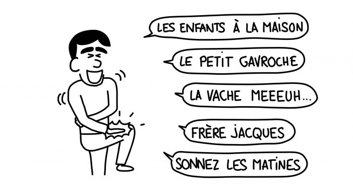 Dessin : mots de français appris à l'école par un Géorgien