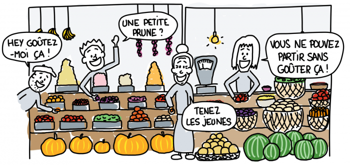 Dessin : à l'étranger, toujours se rendre au marché le ventre vide !