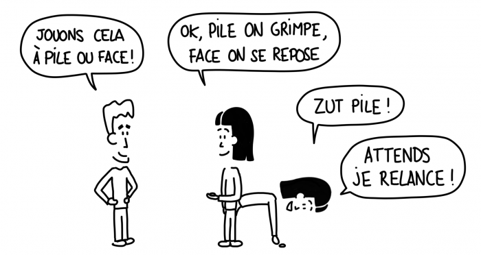 Dessin : On tire à pile ou face pour les transats