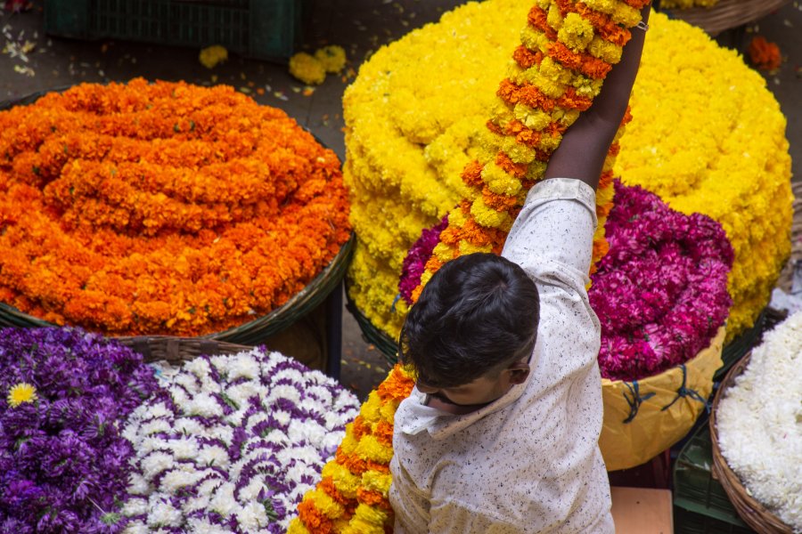 Marché aux fleurs à Bangalore, Inde