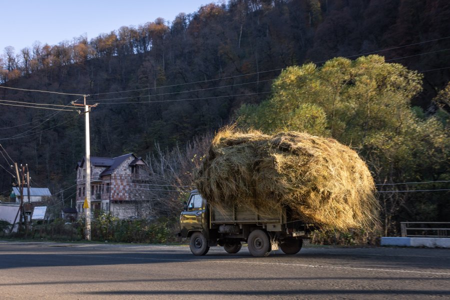 Camion rempli de foin à Dilijan en Arménie