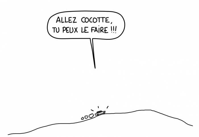 Dessin : une Lada dans une montée