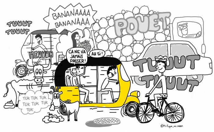 Dessin : À bord d'un rickshaw, le tuktuk indien !