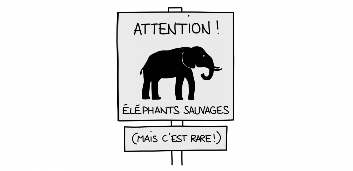 Dessin : panneau attention éléphants sauvages en Inde du Sud