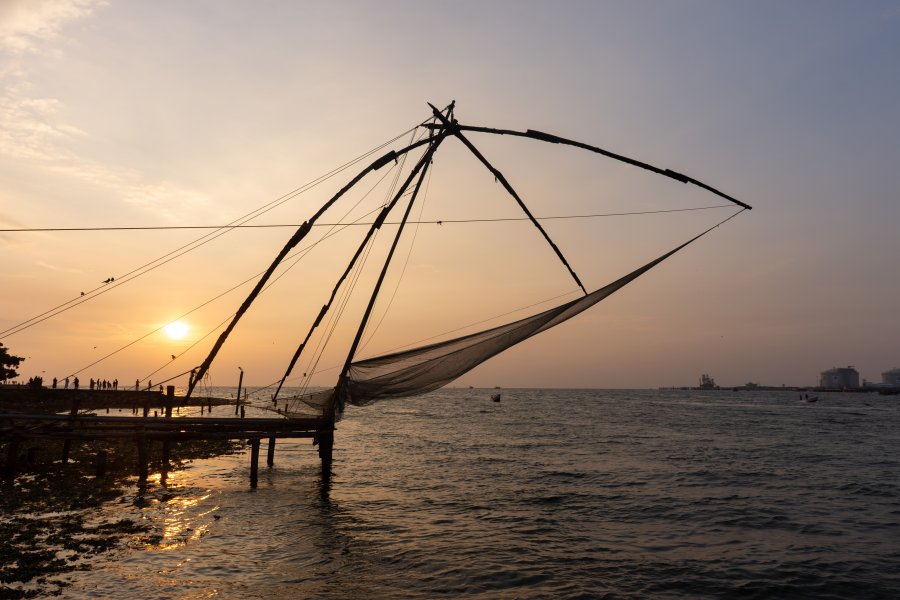 Filets de pêche chinois à Fort Cochin, Kerala, Inde