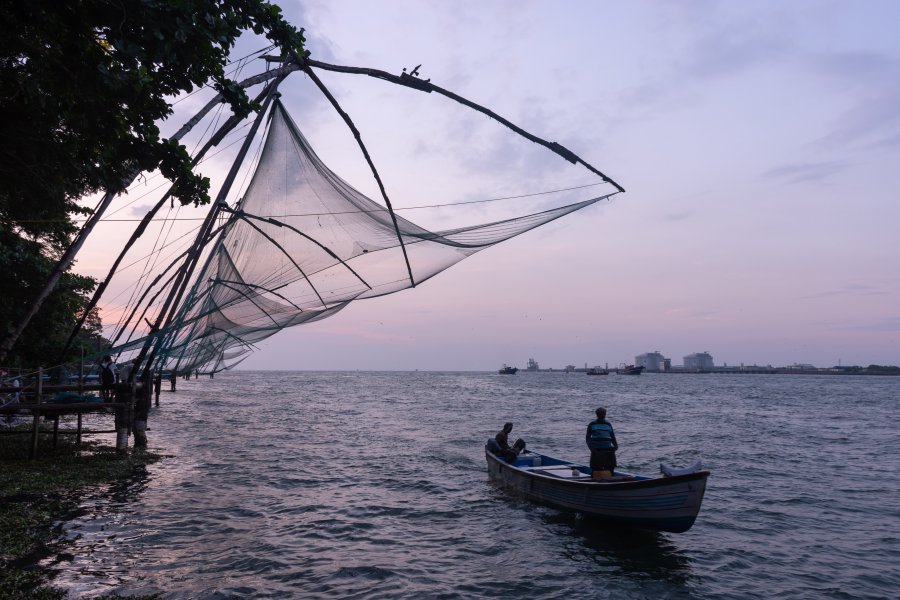 Filets de pêche chinois à Fort Cochin, Kerala, Inde