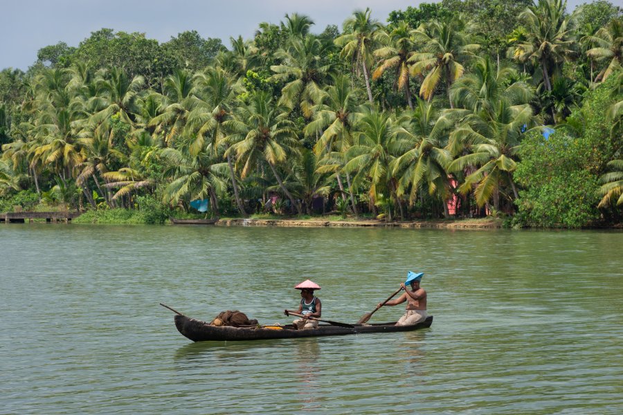 Pirogue sur les backwaters de l'île de Munroe, Kerala