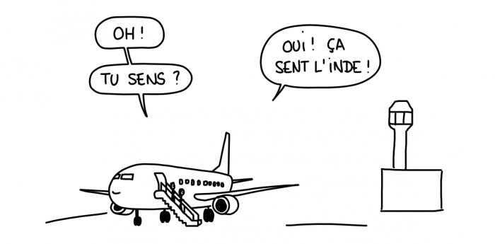 Dessin : descente d'avion en Inde