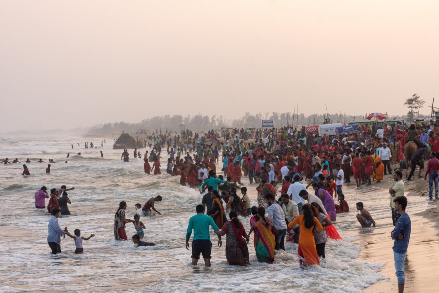 Pèlerins hindous à Mahabalipuram, Tamil Nadu