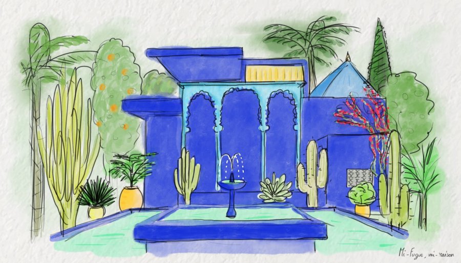 Aquarelle : le jardin Majorelle, Marrakech