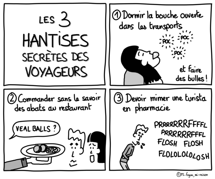 Dessin humour : les trois hantises secrètes des voyageurs