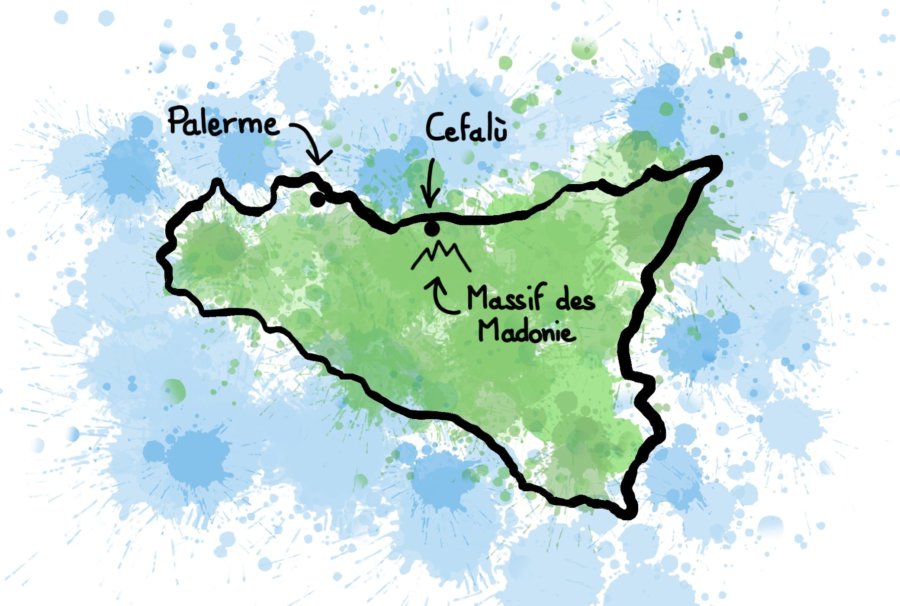 Dessin carte Sicile Cefalu et Madonie