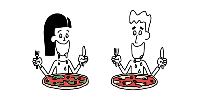 Dessin : manger une vraie pizza italienne