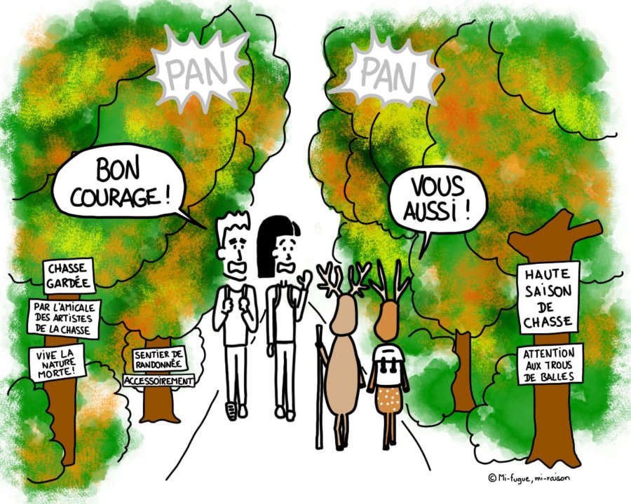 Dessin : randonneurs vs chasseurs