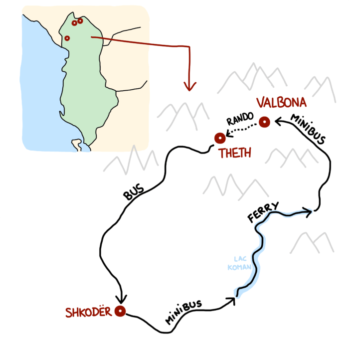 Carte de la boucle Shkoder Koman Valbona Theth