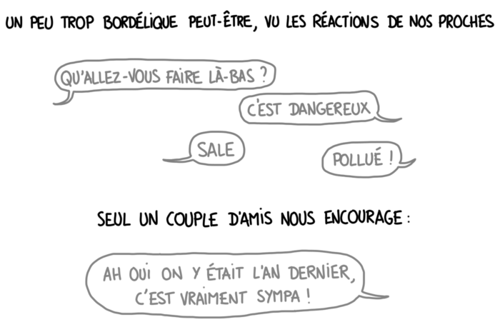 Dessin : Qu'allez-vous faire à Marseille ? C'est dangereux, sale pollué !