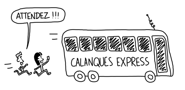 Dessin : prendre le bus vers le parc national des Calanques