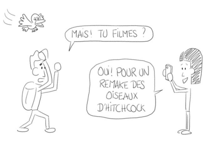 Dessin : remake du film les Oiseaux d'Hitchcock