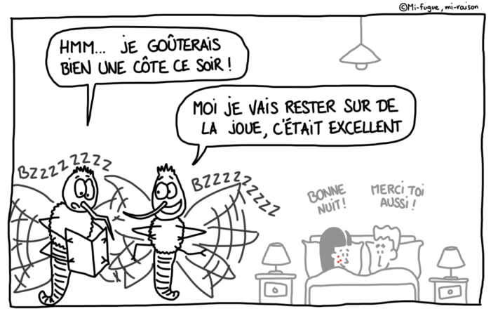 Dessin : les moustiques se préparent à un festin