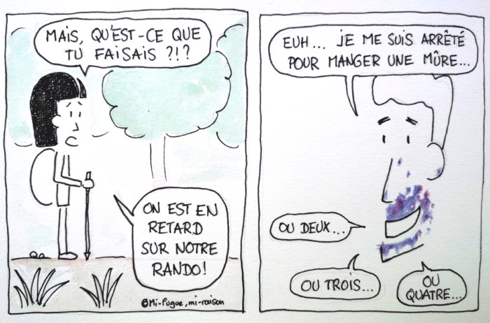 Dessin du lundi : manger des mûres en rando