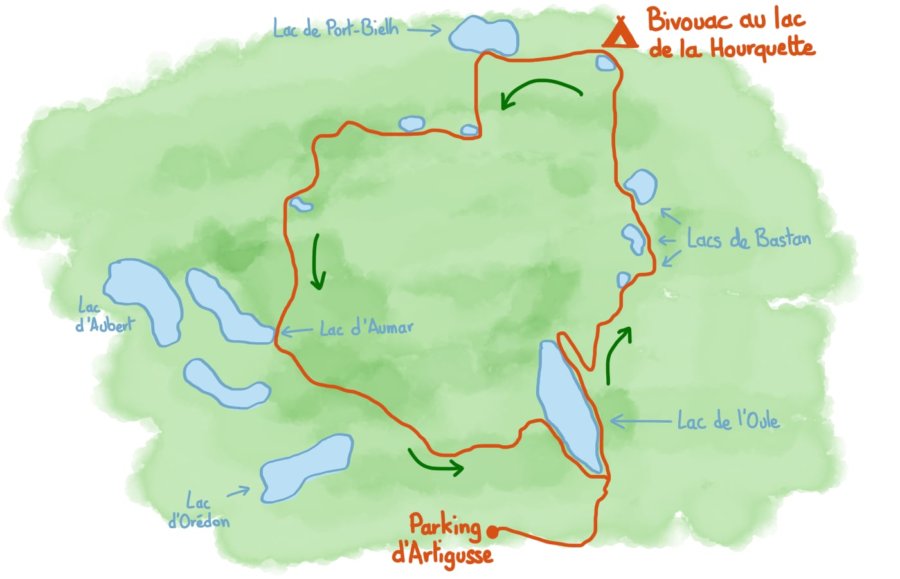 Carte trek 2 jours massif du Néouvielle