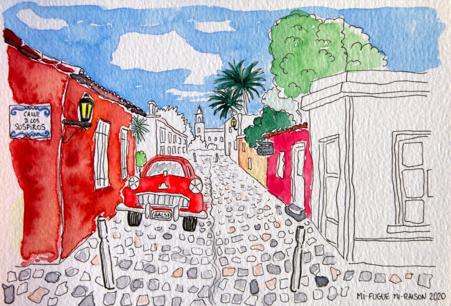 Dessin et aquarelle : Colonia del Sacramento Uruguay