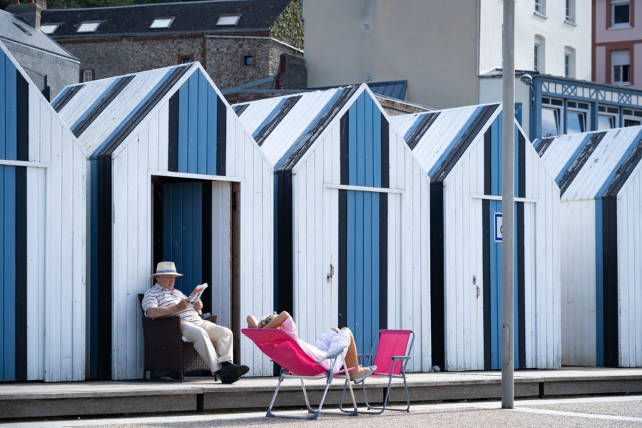 Cabines de plage à Yport en Normandie