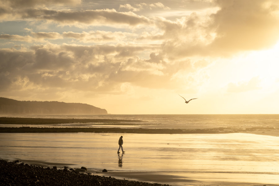 Coucher de soleil sur la plage de Dieppe