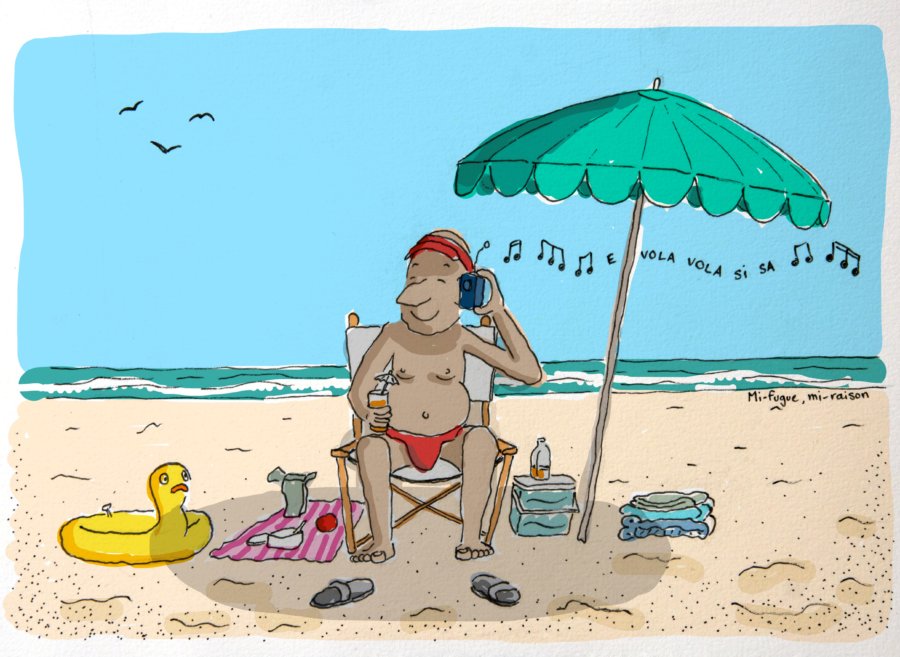 Dessin : Bronzette sur la plage de Cefalù