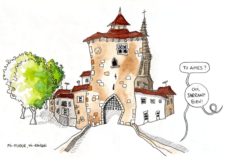 Dessin illustration : le village de Sarrant Gers