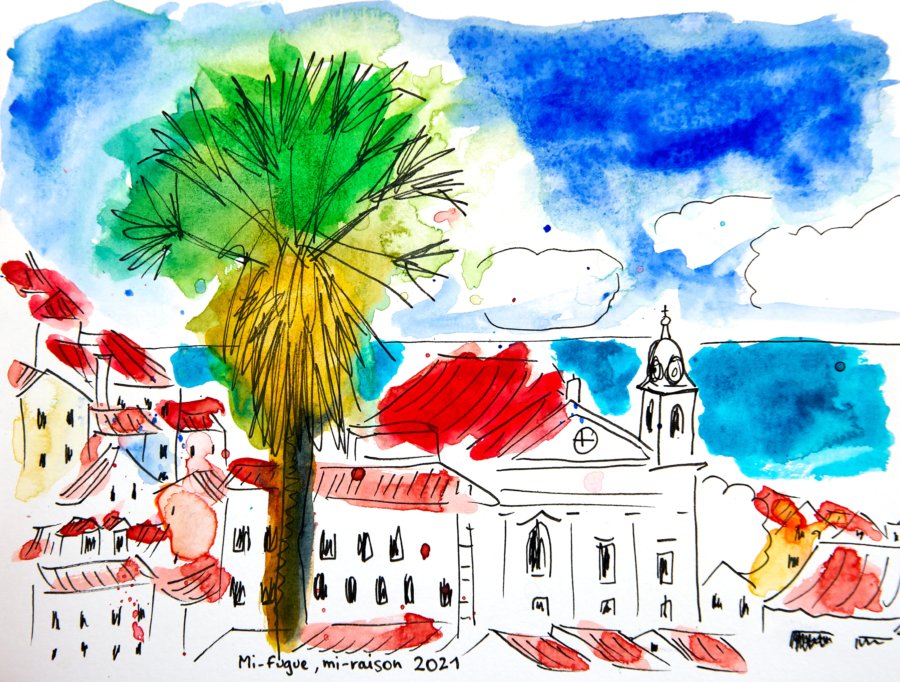 Dessin : Mirador de Portas do Sol, Alfama, Lisbonne