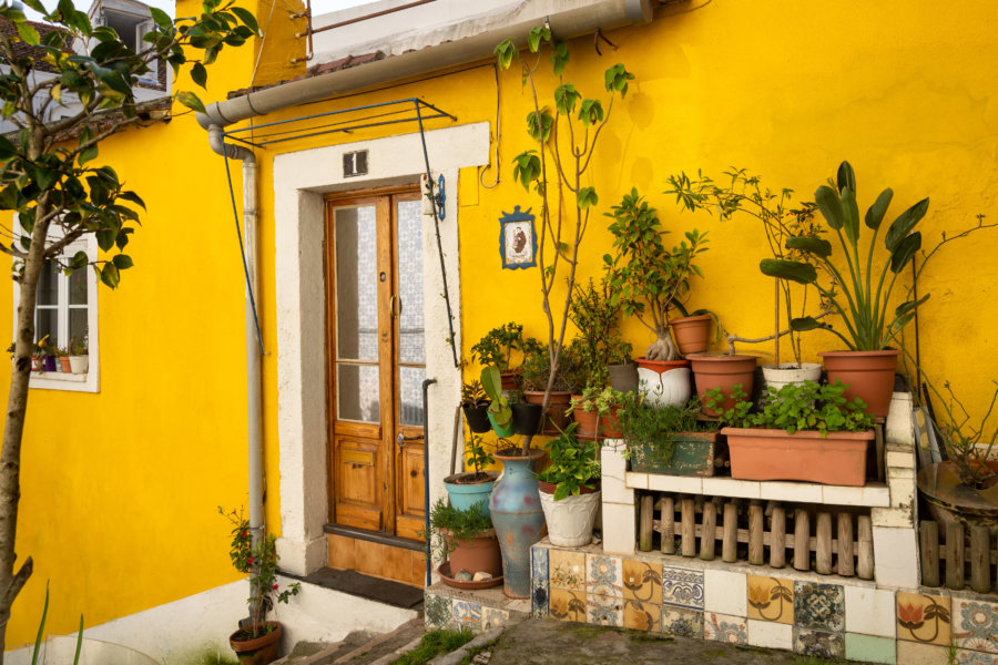 Rue jaune dans Mouraria à Lisbonne