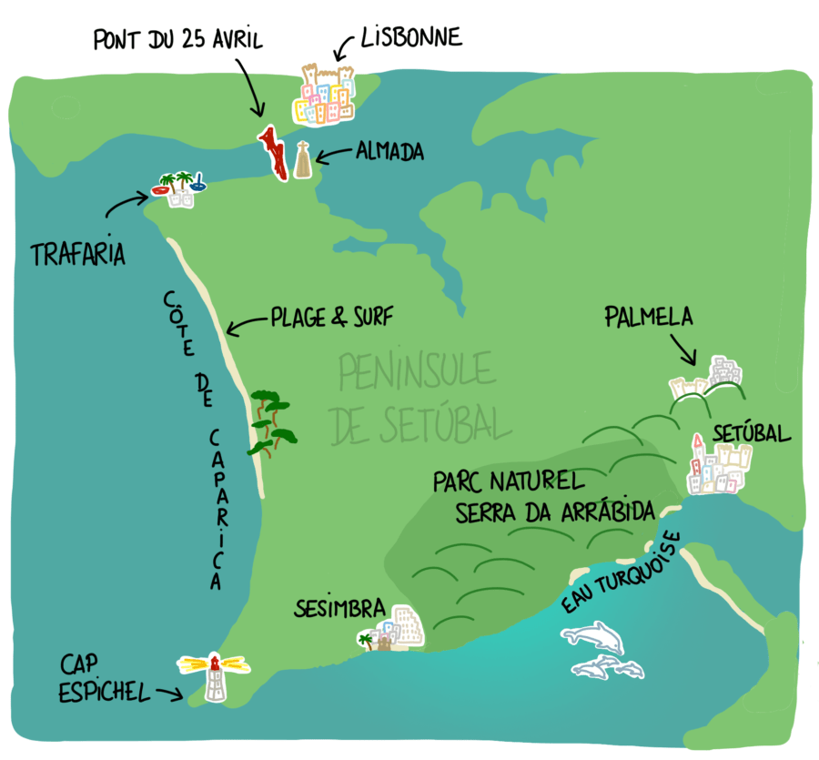 Carte péninsule de Setúbal et Arrábida