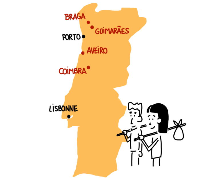 Carte des villes du nord du Portugal