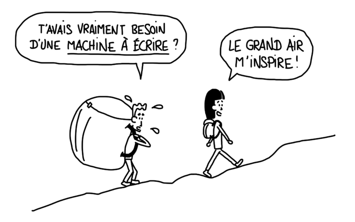 Dessin : sac de randonnée trop lourd