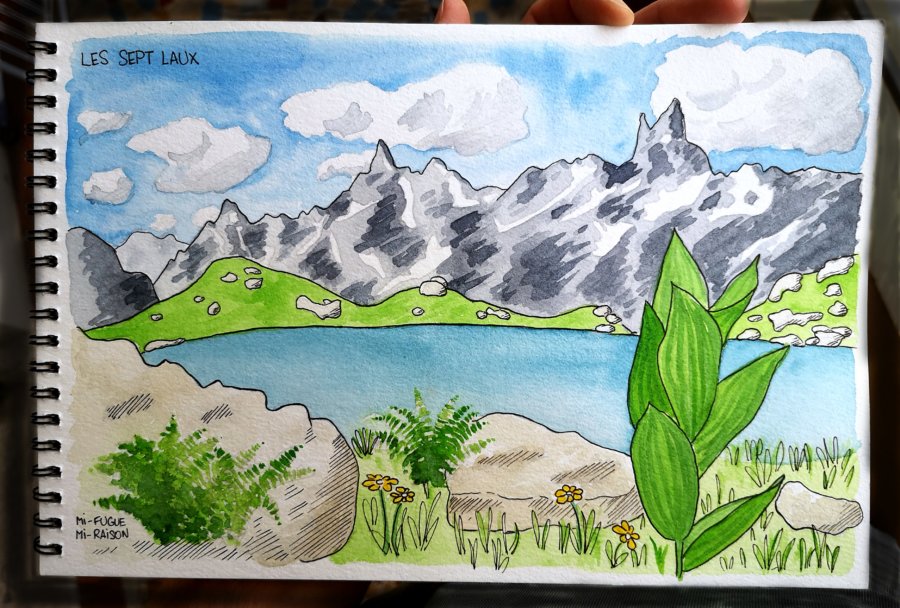 Aquarelle lacs des Sept Laux Alpes