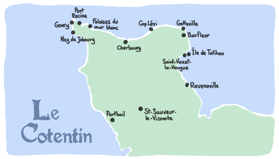 Carte de notre circuit touristique dans le Cotentin