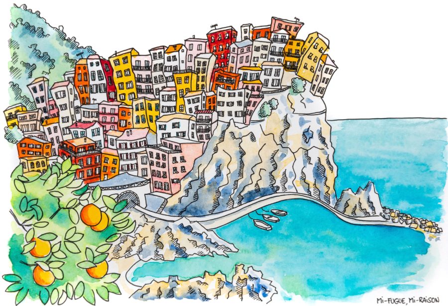 Aquarelle d'un village des Cinque Terre